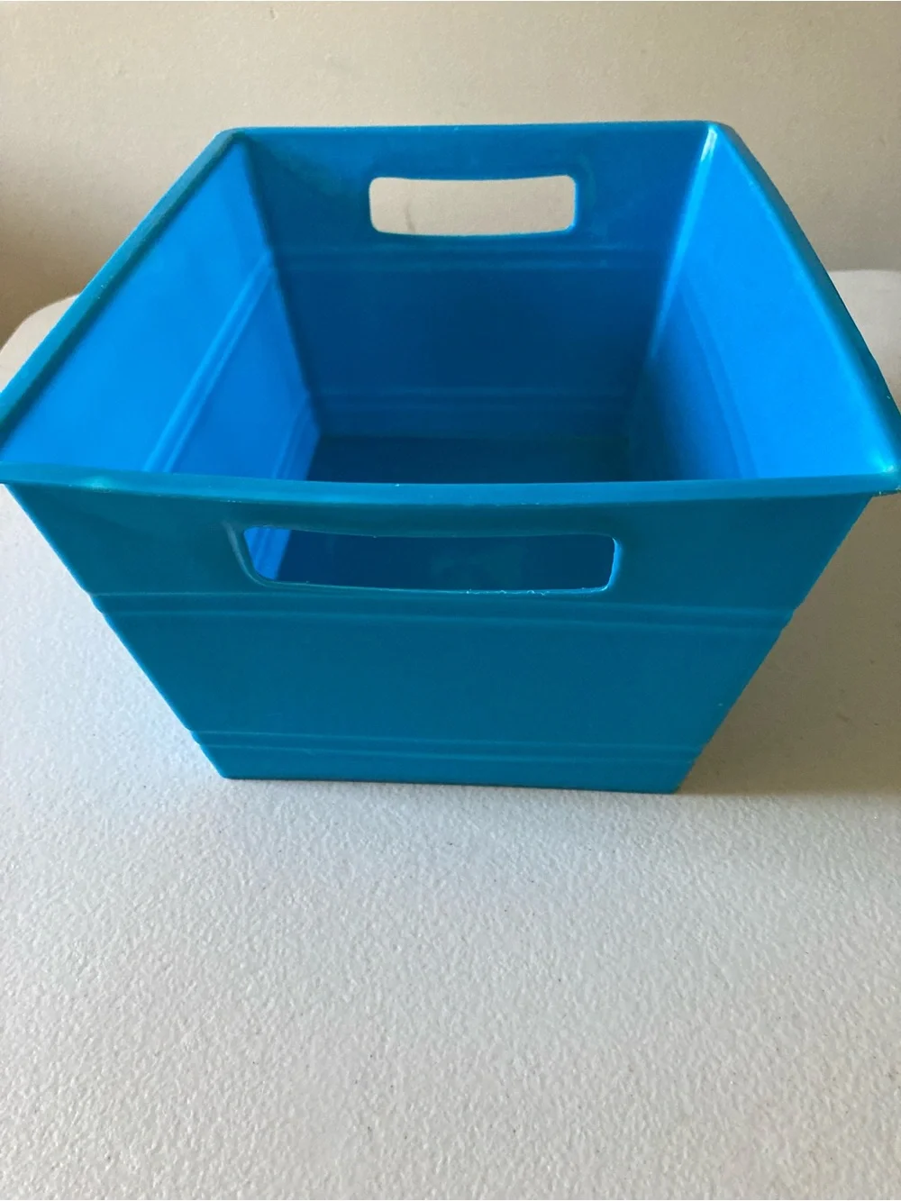 Blue Plastic Storage Bin with Handles Freestanding, 10.5” x 8” x 5”